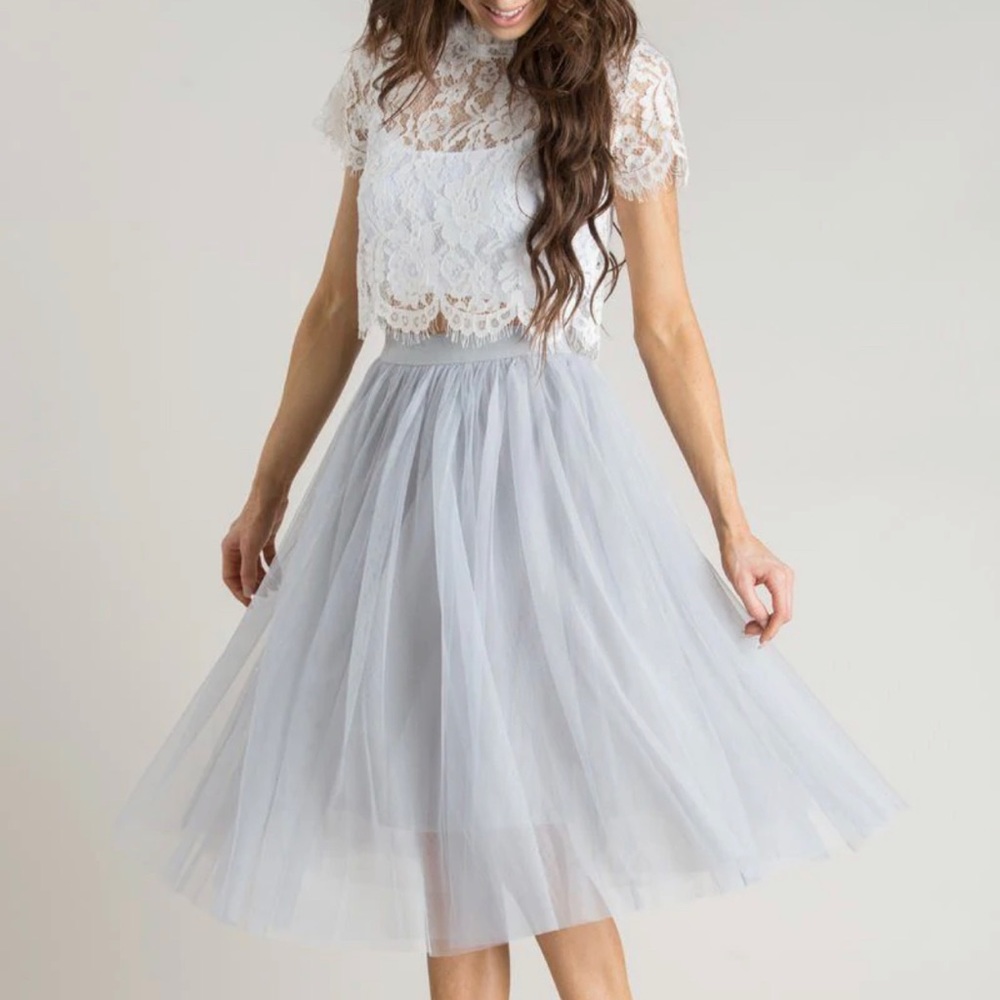 Morning Lavender Grey Tulle midi skirt